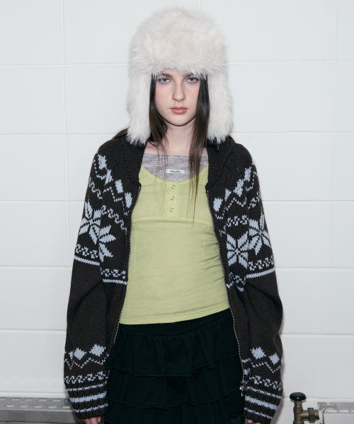 TWOWAY SNOW ZIP-UP KNIT BROWN