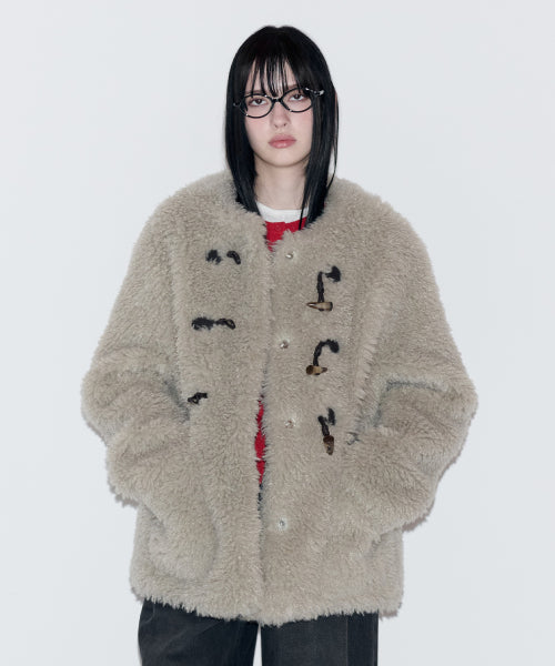 TOGGLE BUTTON FUR COAT KHAKI