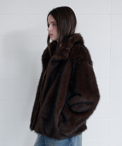 HIGH NECK FUR JACKET BROWN