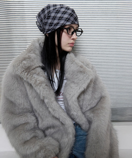HIGH NECK FUR JACKET GRAY