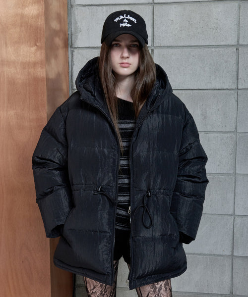 HOODED DUCK DOWN PUFFER PADDING BLACK
