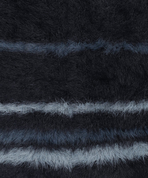 XTA095 Stripe Soft Hairy Beanie (BLACK)