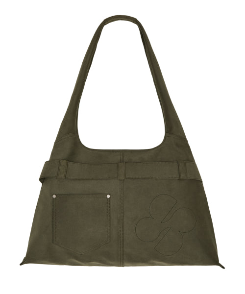 Clover Logo Artificial Suede Shoulder Bag KHAKI