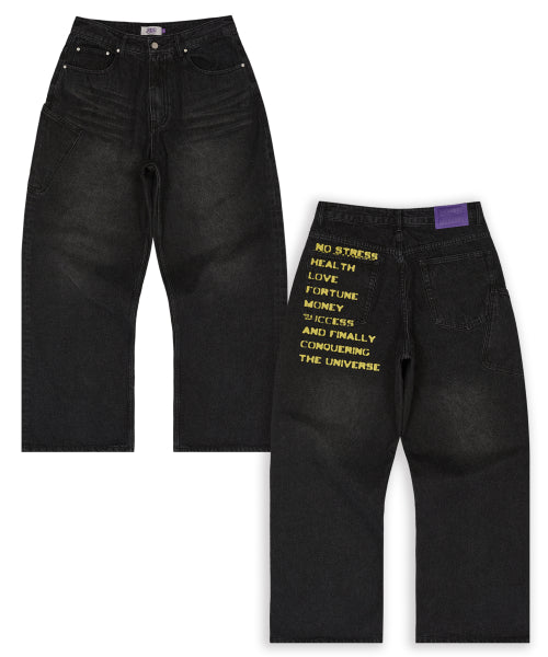 NO STRESS Big Pocket Denim Pants BLACK