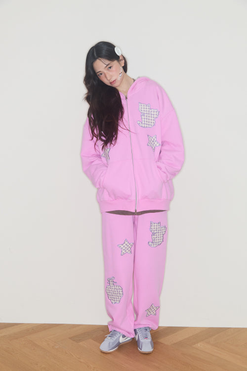 KIRING CHECK PATCH HOODIE (CHERRY PINK)