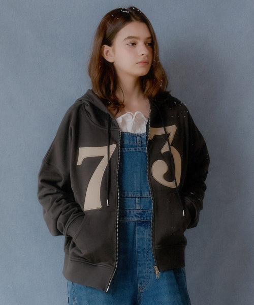 Letters 73 Cotton Hooded Zip-Up (Charcoal)