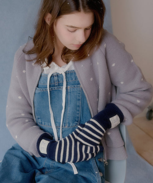 Puppy Label Stripe Gloves (Navy)