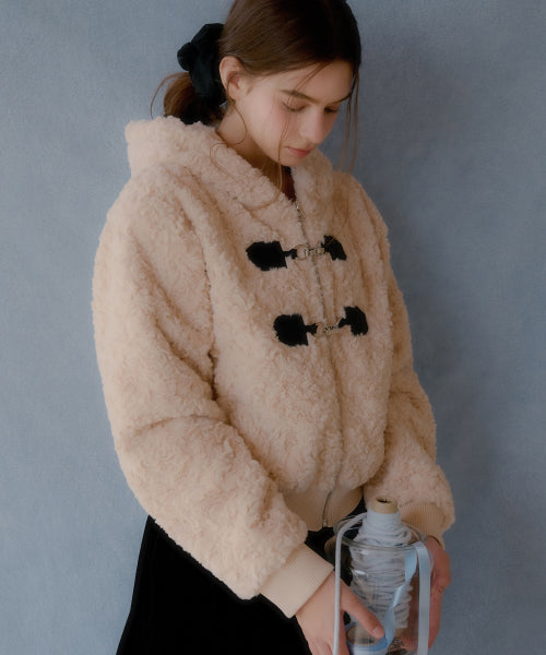 Twin Buckle Hooded Fur Jacket (Pink)
