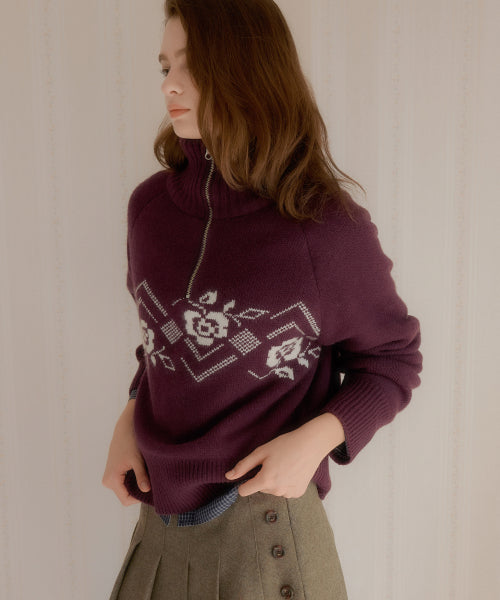 Rose Nordic Knit Half Zip-Up (Purple)