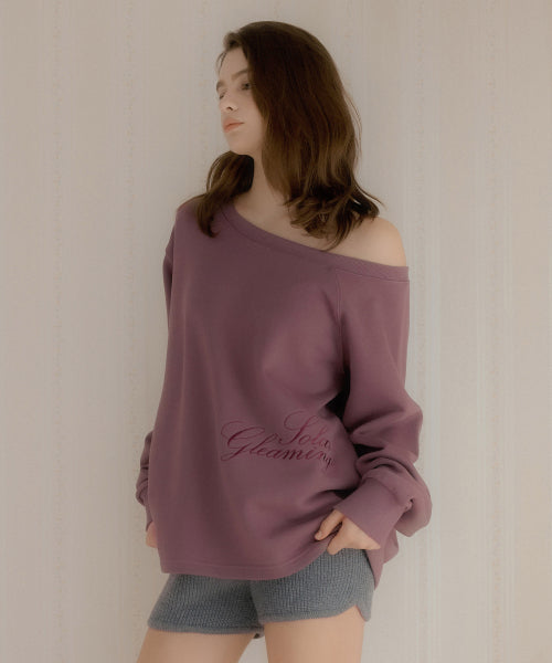 Zenk One Shoulder Embroidered Sweatshirt (Purple)
