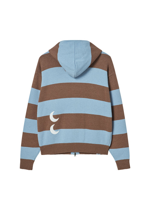 STRIPE KNIT ZIP-UP HOODIE BLUE