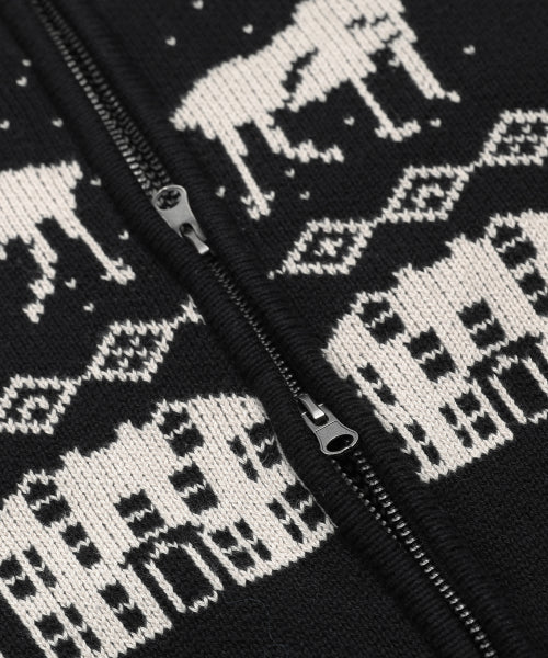 GNT071 Kevin Nordic Patterned Knitwear Zip-Up (BLACK)