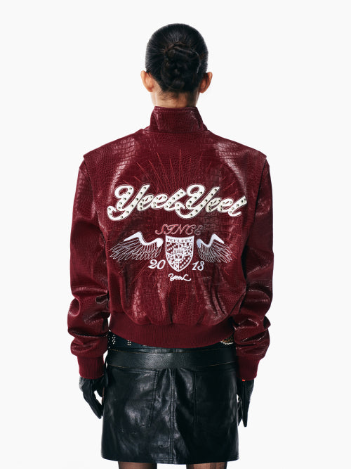 FAUX CROCODILE LEATHER WINGED JACKET WINE