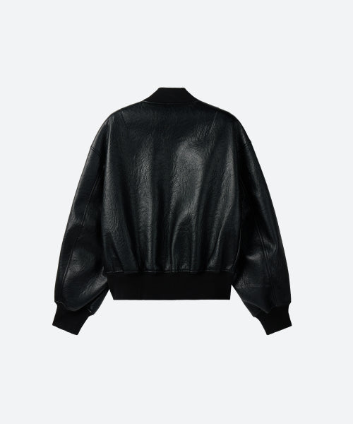 UNISEX, 4 Pocket Vegan Leather MA-1 Jacket / Black