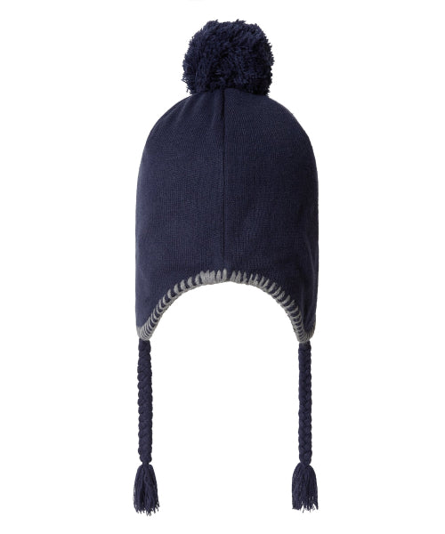 Pom Earflap Beanie Navy