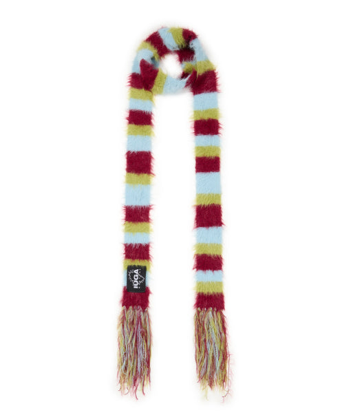 Striped Hairy Skinny Muffler (Burgundy)