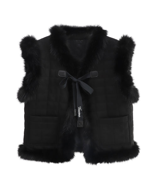 Fur Trim Quilted Vest BROWN