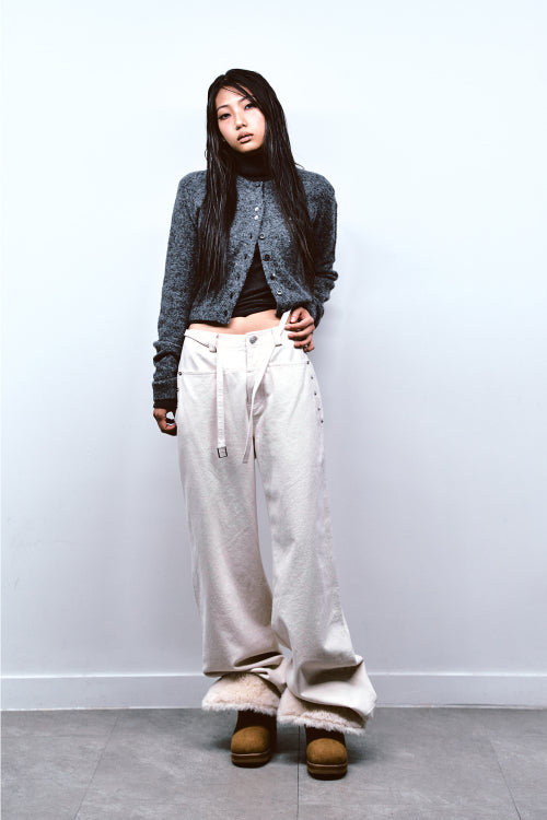 LOOSE PEACH COTTON STUD PANTS IN IVORY
