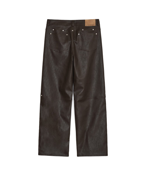 Faux Leather Studded Pants, BROWN