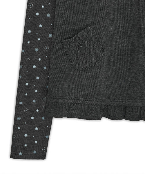 Flower button pola top (Charcoal)