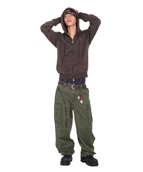 Oblique Zippered Cargo Pants (Khaki)