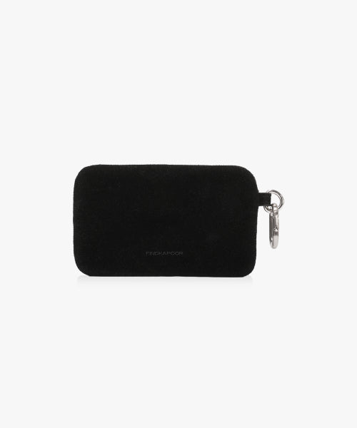 FLOWER STUD FLAT POUCH - SUEDE BLACK