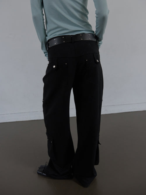 TWO BUCKLE RING BELT / BLACK