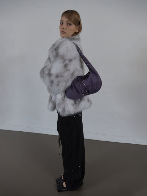SUEDE STUDDED SHOULDER BAG / PURPLE