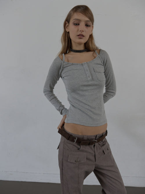 SLEEVELESS LAYERED TOP / MELANGE GRAY