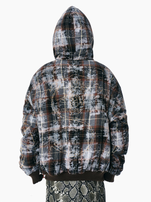 CUBIC TARTAN CHECK HOODIE JUMPER BROWN