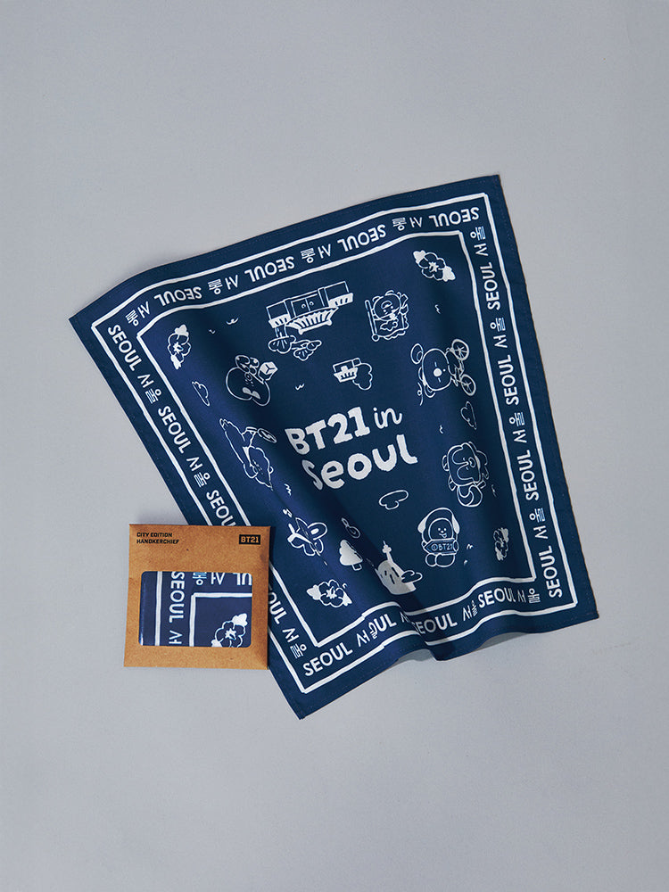 BT21 Seoul Edition Handkerchief (blue, ivory)