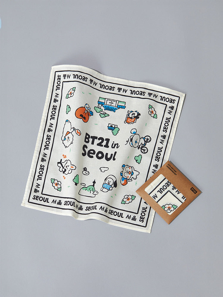 BT21 Seoul Edition Handkerchief (blue, ivory)