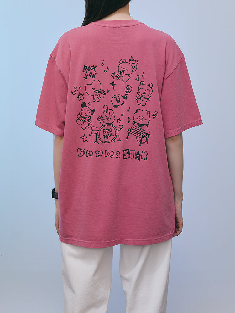 BT21 Band Short Sleeve T-shirt (Magenta Pink)
