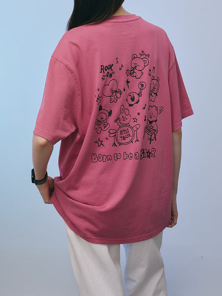 BT21 Band Short Sleeve T-shirt (Magenta Pink)
