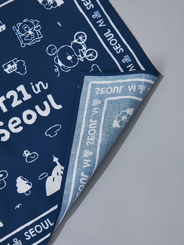 BT21 Seoul Edition Handkerchief (blue, ivory)