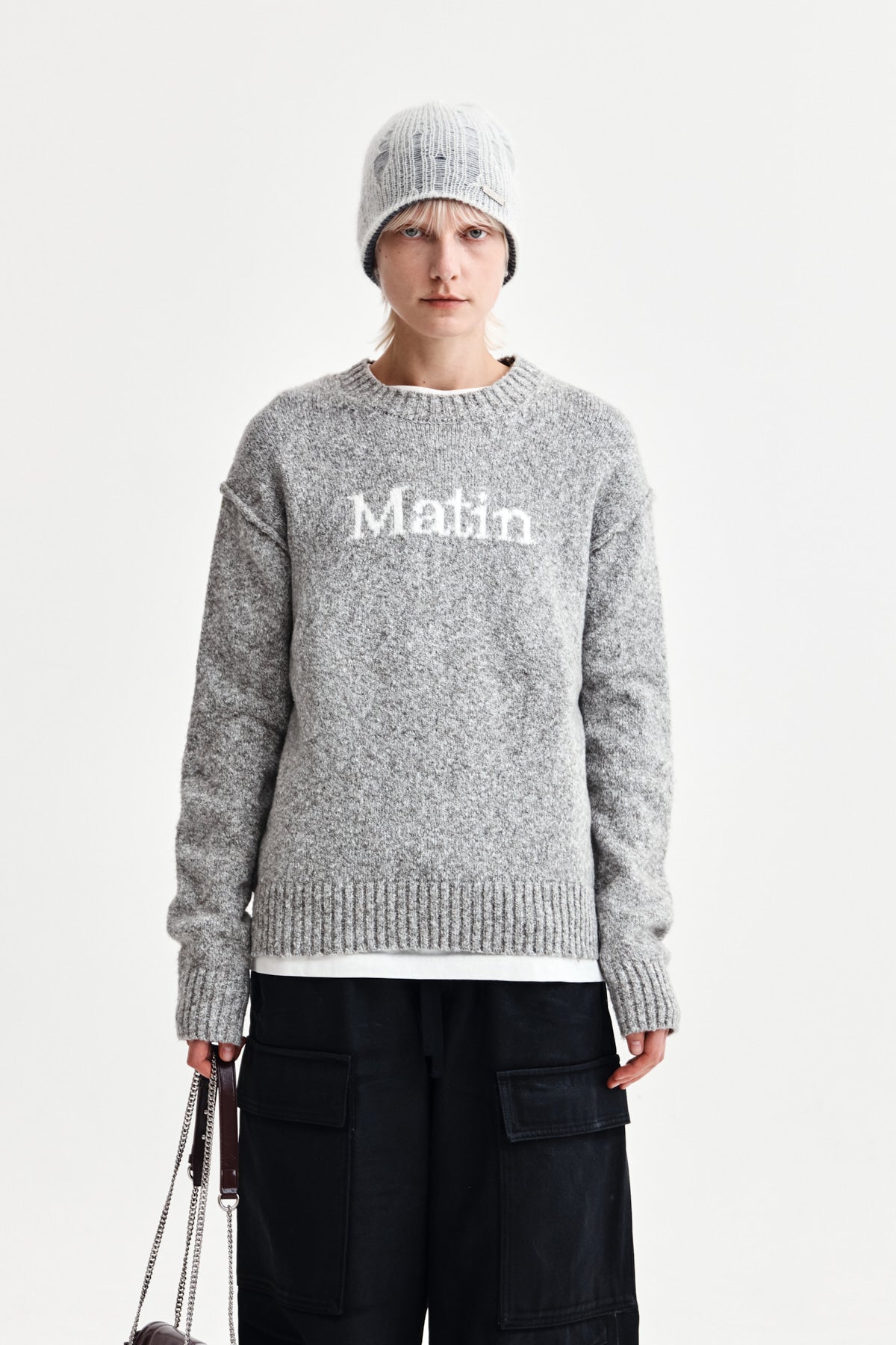 MATIN MIXED YARN KNIT PULLOVER IN GREY