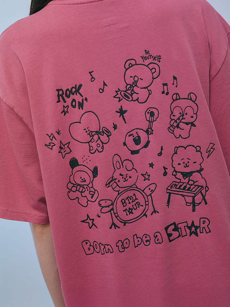 BT21 Band Short Sleeve T-shirt (Magenta Pink)