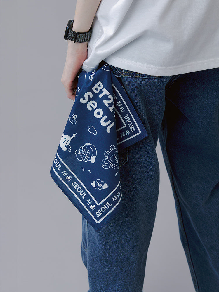 BT21 Seoul Edition Handkerchief (blue, ivory)