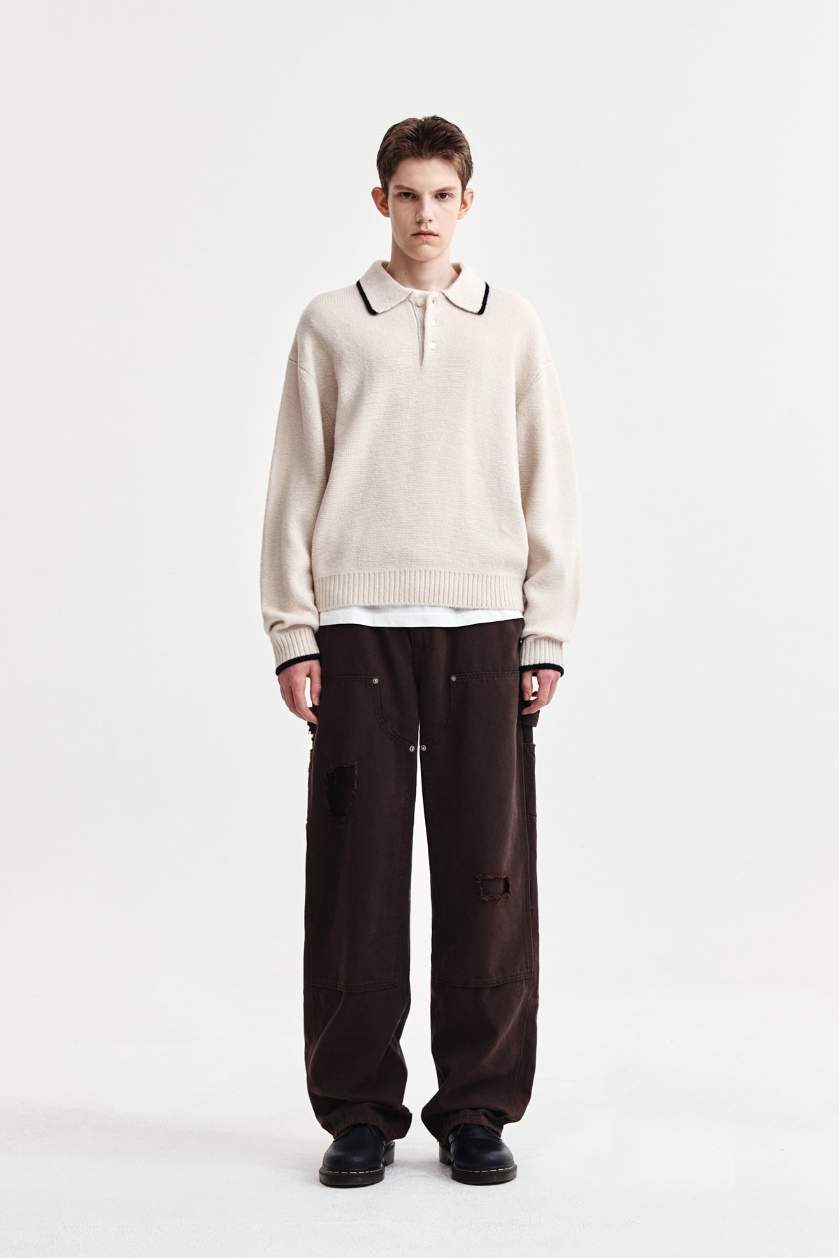 DISTRESSED DOUBLE KNEE WORK PANTS FOR MEN IN BROWN