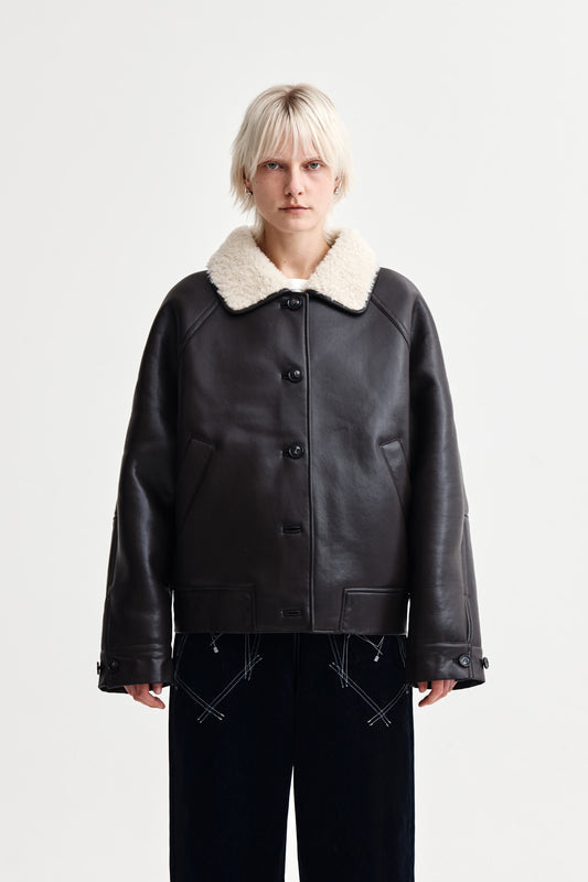FUR COLLAR MUSTANG JUMPER IN DARK BROWN