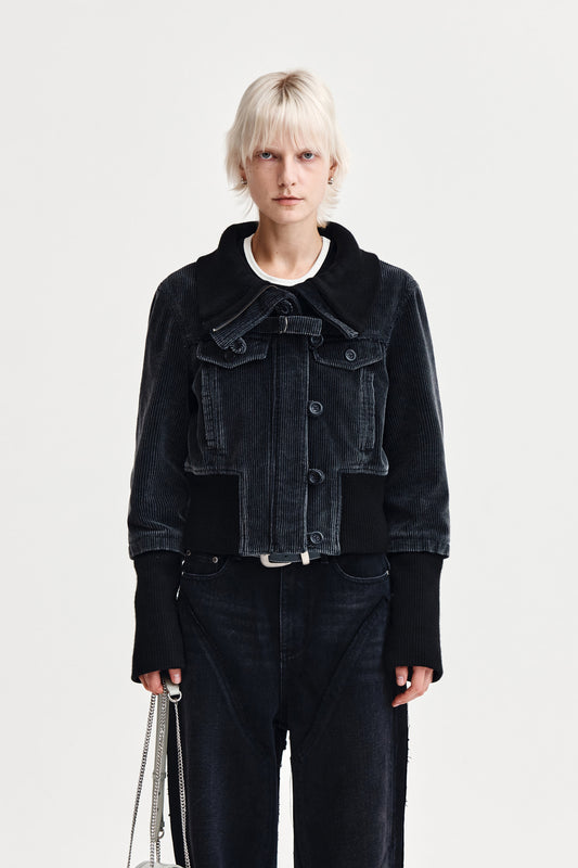 WASHED CORDUROY BOMBER JUMPER IN BLACK
