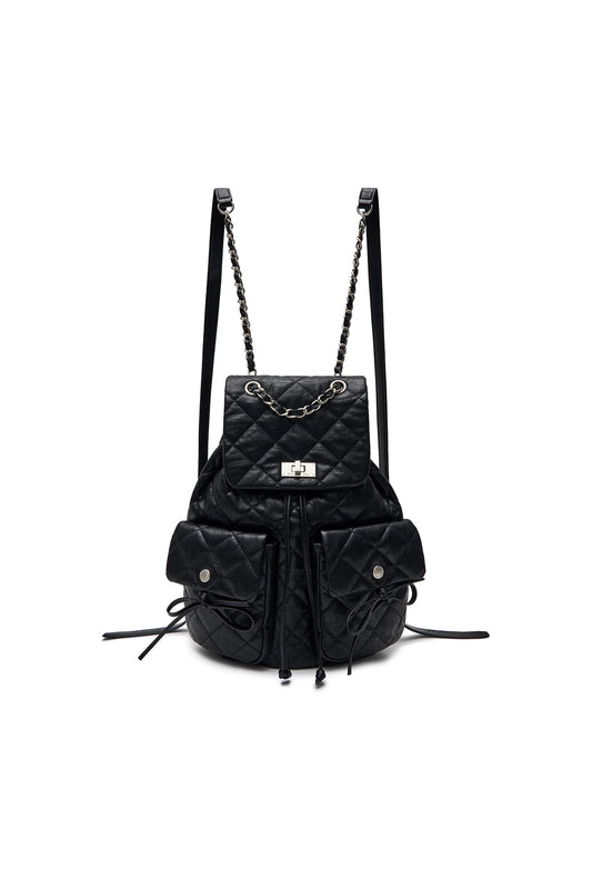 DOUBLE POCKET QUILTING BACKPACK IN BLACK