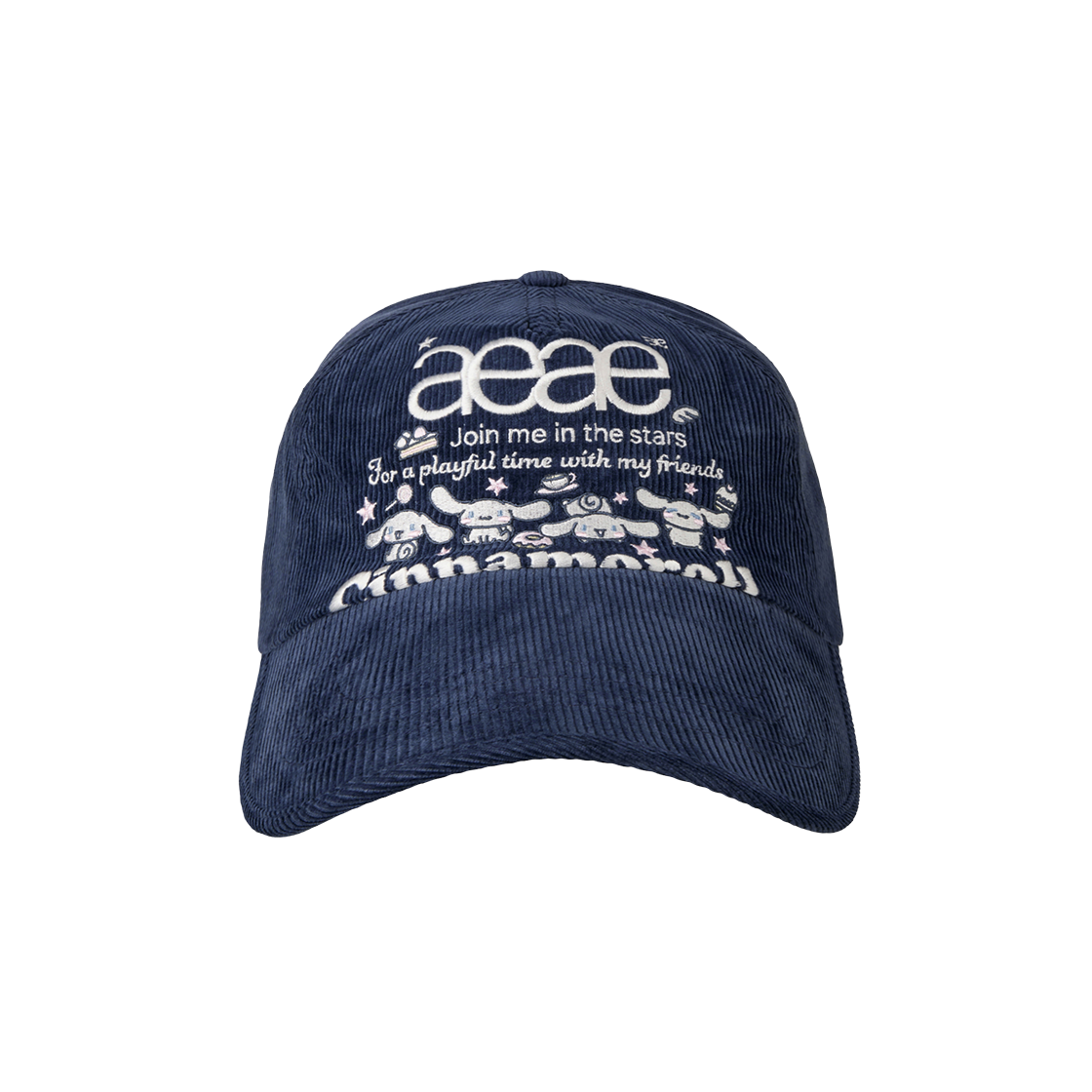 AEAE Cinnamoroll Web Logo 5 Pannel Corduroy Cap Navy