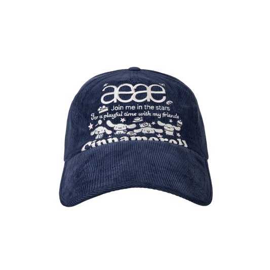 AEAE Cinnamoroll Web Logo 5 Pannel Corduroy Cap Navy