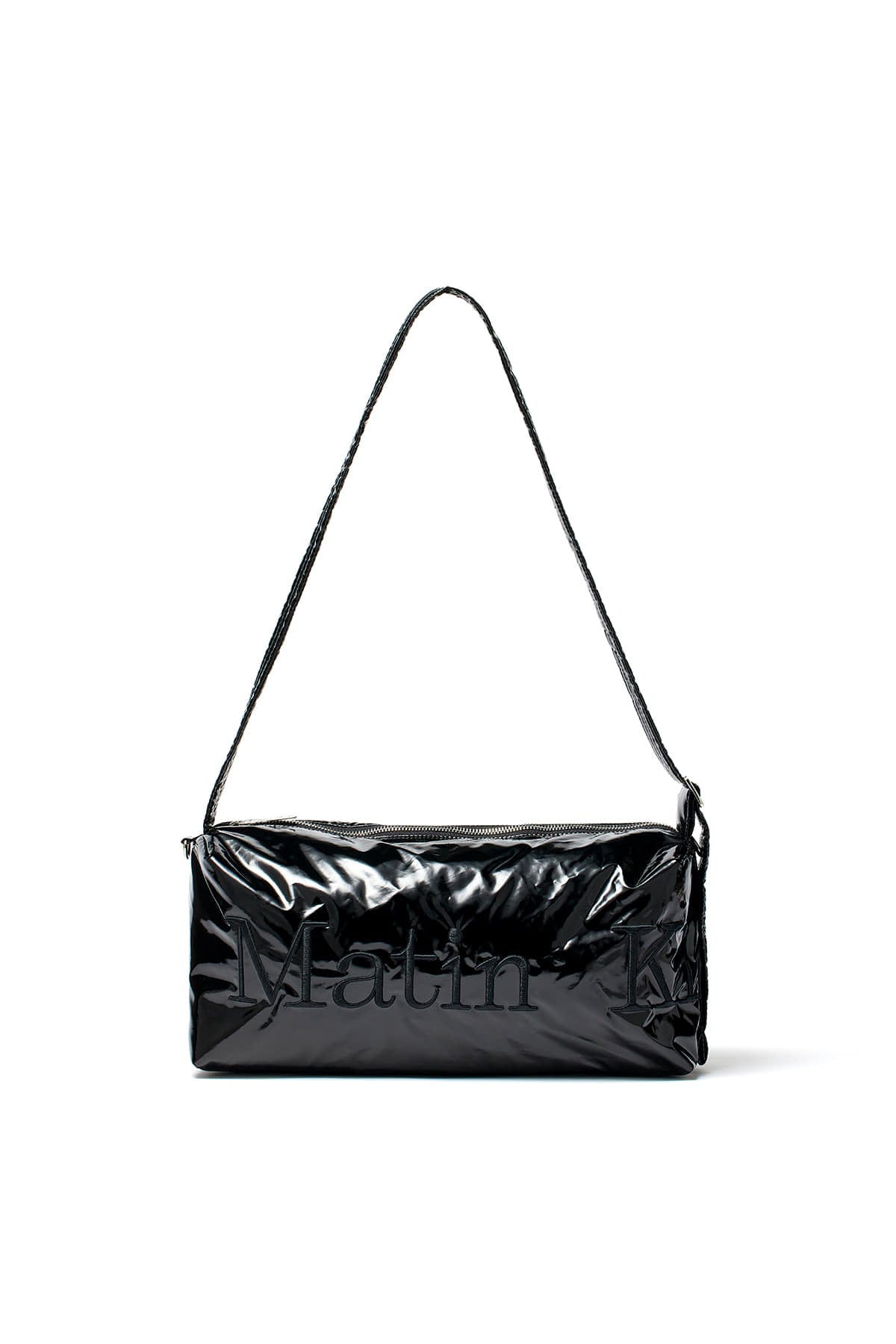 GLOSSY LOGO STITCH CROSS BAG IN BLACK