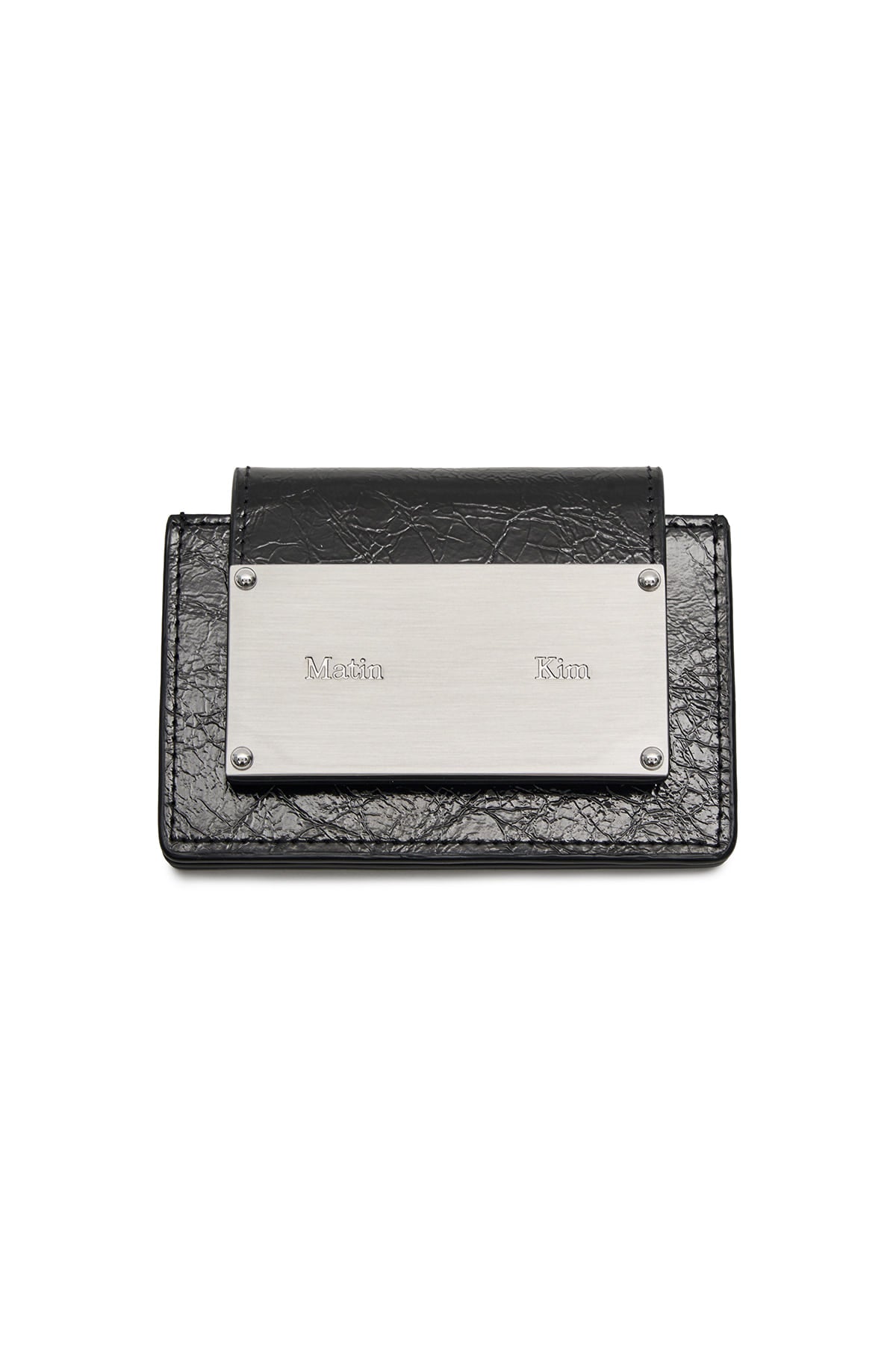 GLAZED ACCORDION WALLET IN BLACK