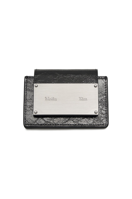 GLAZED ACCORDION WALLET IN BLACK