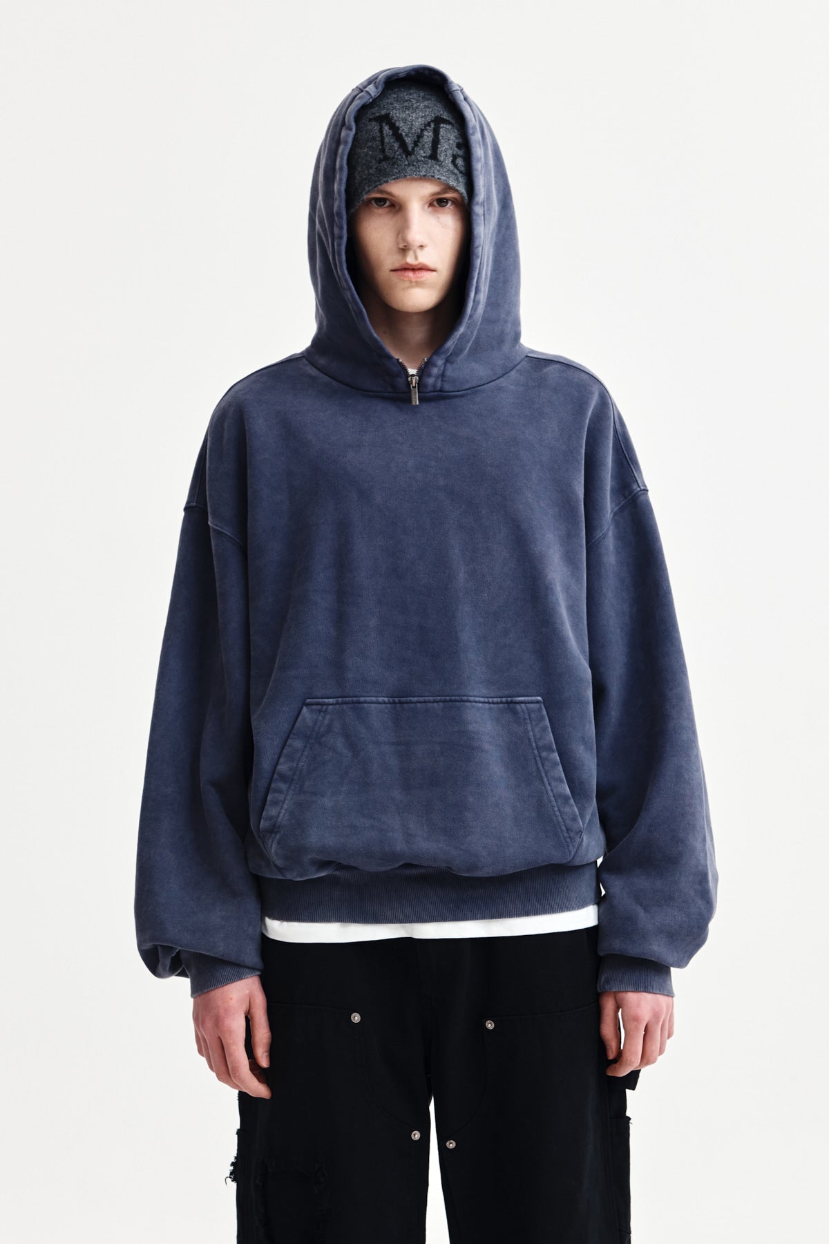 ZIPPER POINT WASHED HOODY FOR MEN IN NAVY