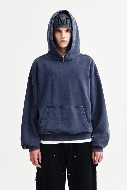 ZIPPER POINT WASHED HOODY FOR MEN IN NAVY