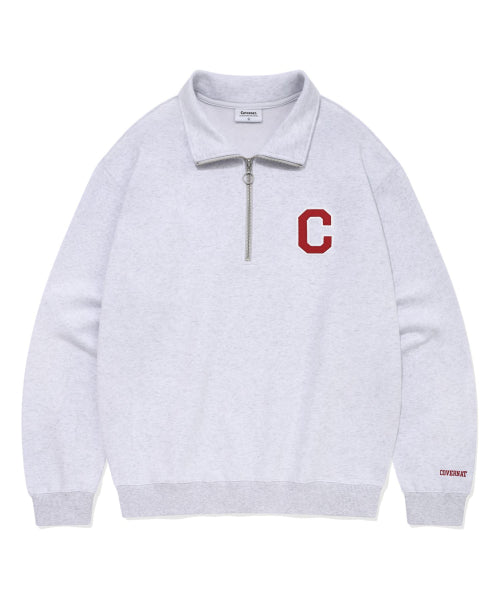 C Logo Half Zip-Up Sweatshirt Heather Gray